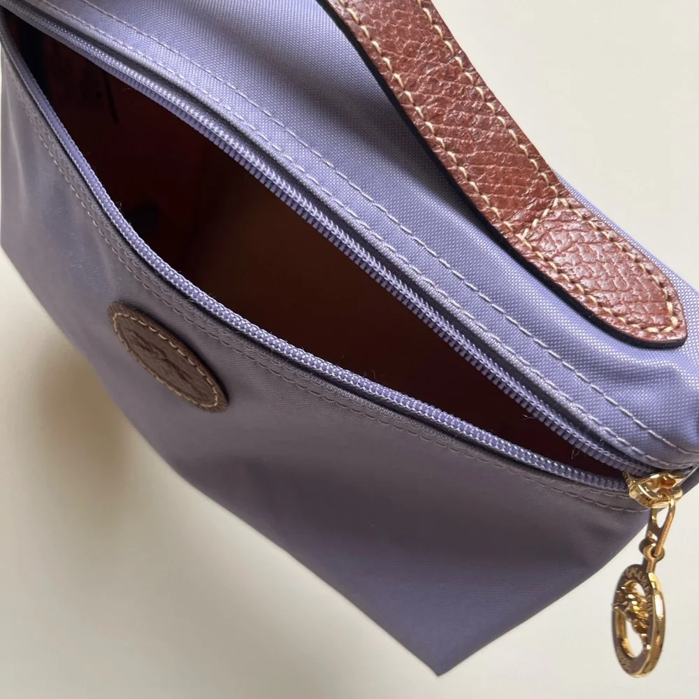 Longchamp Purple Le Pilage Pouch Purse with Leather Handle Cosmetic Bag - Picture 8 of 9